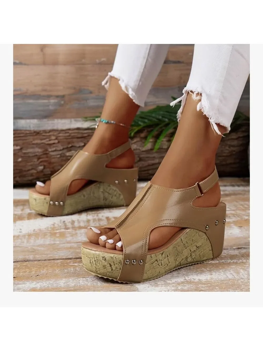 Stylish Wedge Sandals in Caramel - Picture 2 of 15